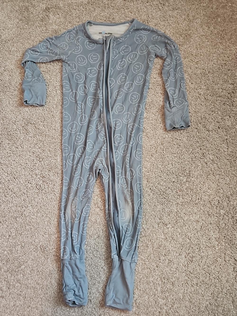 Little One Shop Bamboo Smiley Face Zippy Sleeper 18-24M Blue